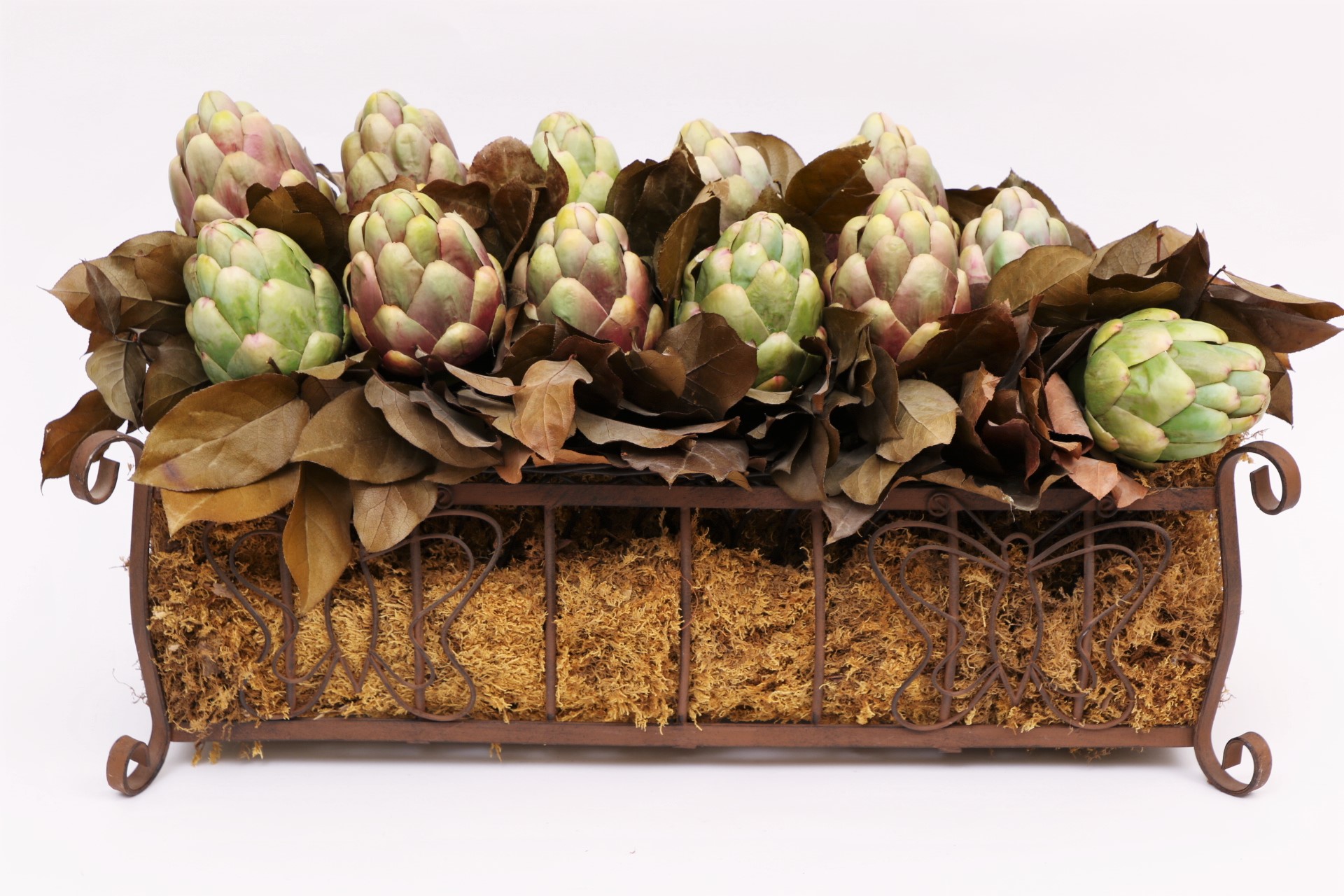 Large Decorative Patinated Metal Planter With Artichokes #65307 | Black Rock Galleries