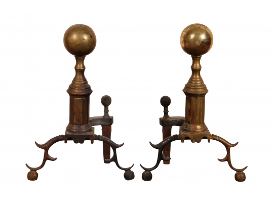 Pair Of Antique Brass Cannonball Andirons 24366 Black Rock Galleries   2544446 IMG 1309.JPG