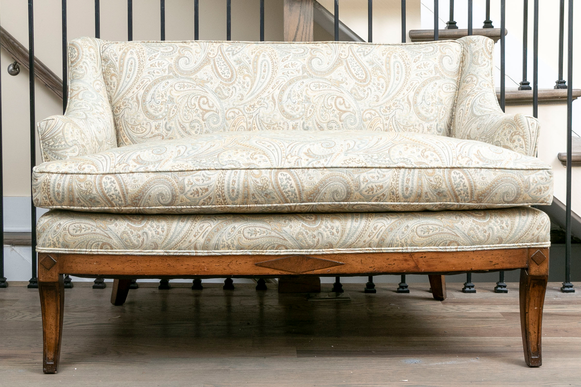 Vintage Georgian Style Paisley Upholstered Settee By Emanuel Furniture 