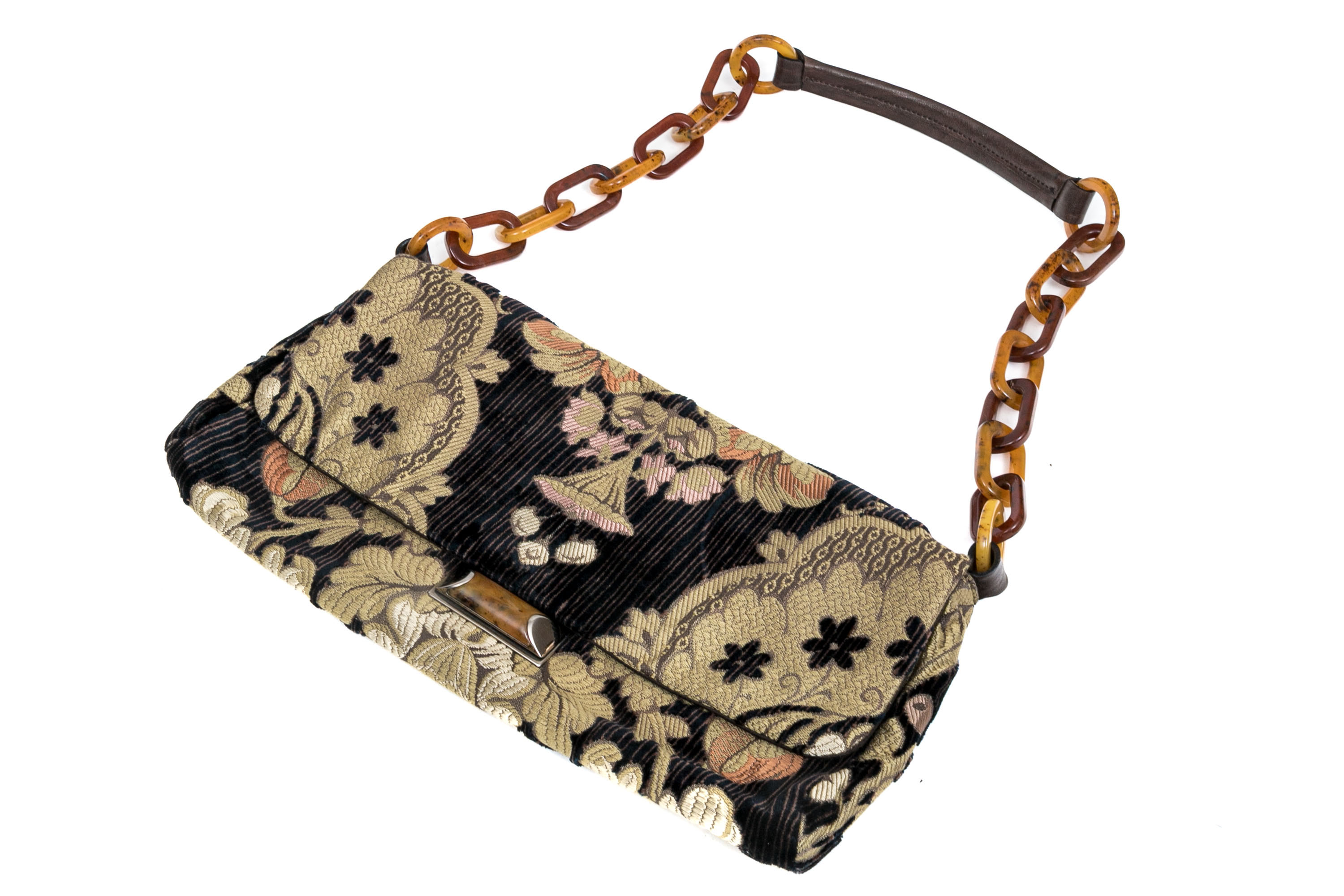 Miu Miu Beautiful Velvet Floral Brocade Baguette Bag #301363 | Black ...