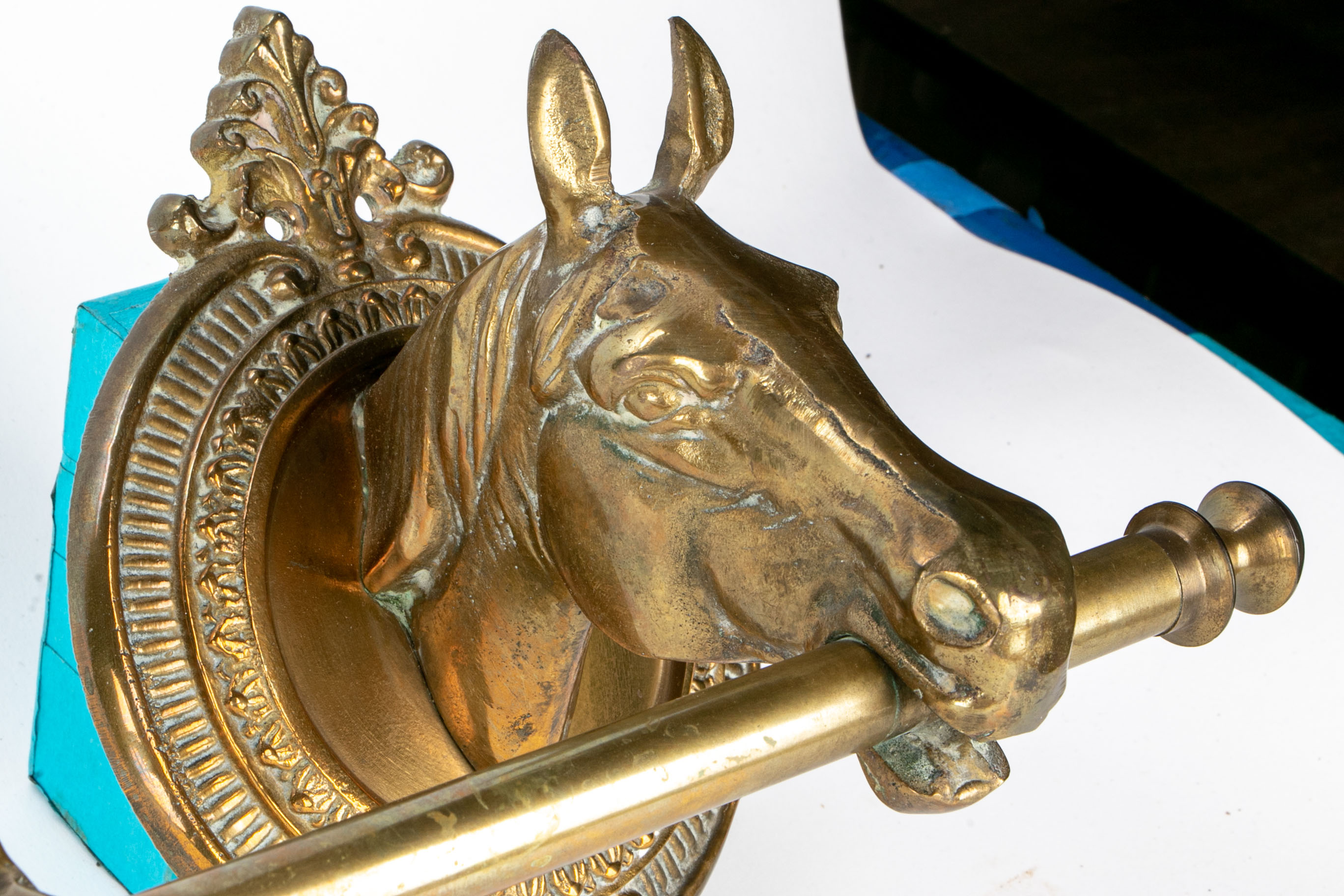 Vintage Brass Coat Rack With Horse Head Mounts #118100