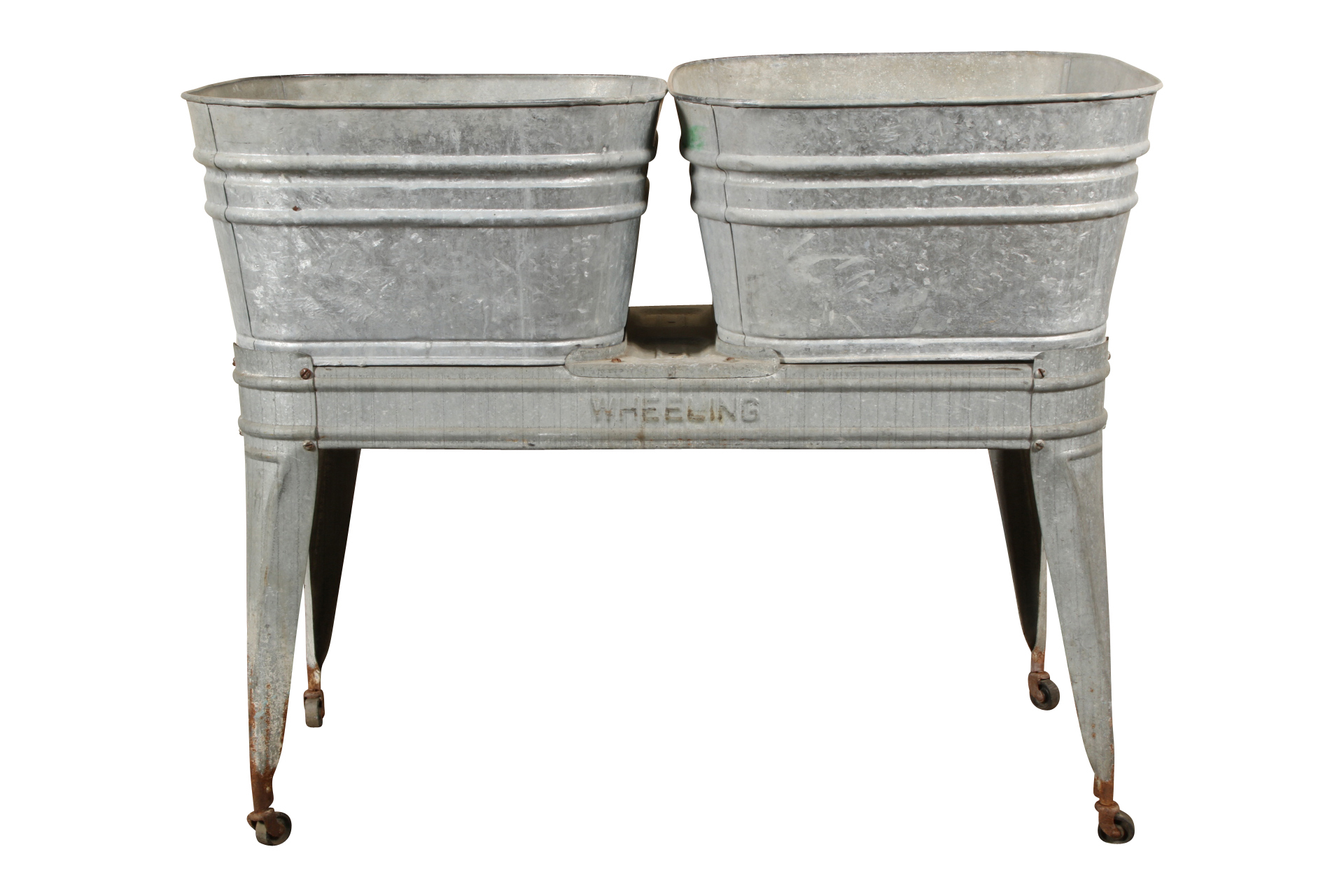 Double Galvanized Wash Tubs On Stand | Black Rock Galleries