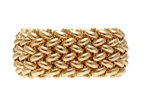 Italian 14K Yellow Gold Basket Weave Mesh Ring, Size 5.5