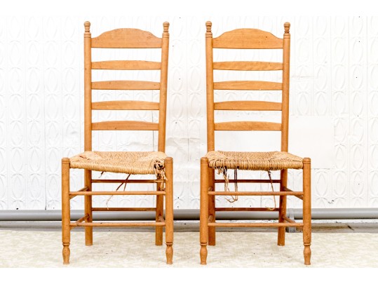 Provincial Style Pair Of Ladder Back Chairs, For Restoration