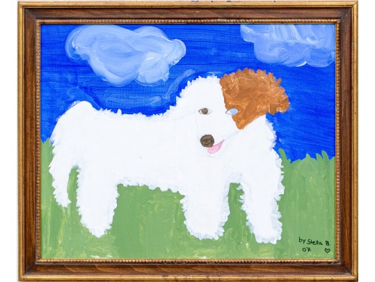 'Stella B.' Signed Acrylic On Canvas, Folk Style Painting Of A Dog In The Landscape, 2007