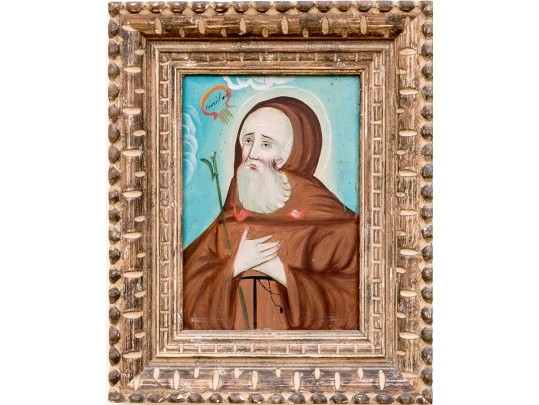 Antique Oil On Panel Religious Painting, Saint Francis