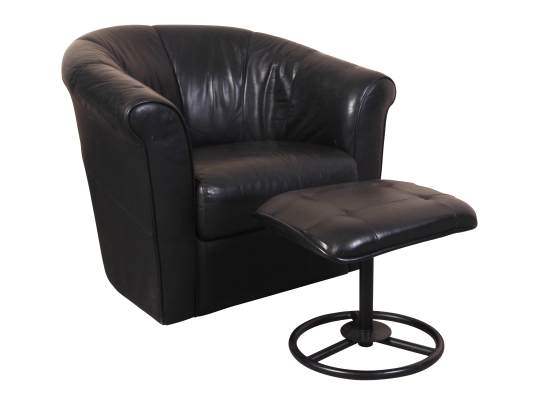 Italsofa Black Leather Swivel Tub Chair With Compatible Ottoman