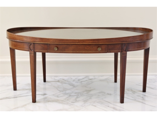 Vintage Hepplewhite Mersman Mahogany Oval Coffee Table With Glass Top 63024 Black Rock Galleries